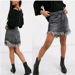 Free People Bailey frayed denim mini skirt in black wash high waist